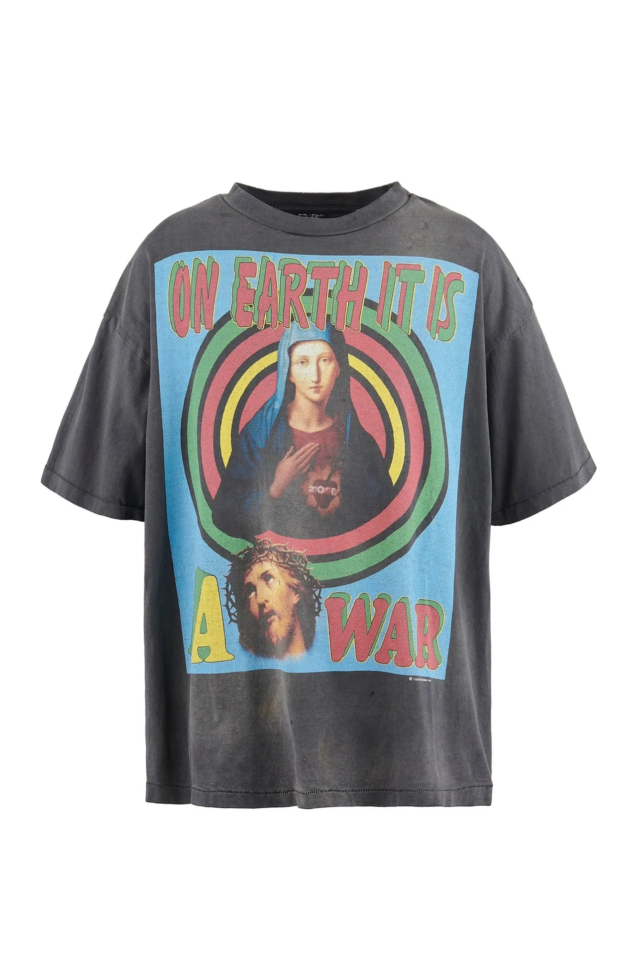 SAINT MICHAEL SS TEE/ON EARTH/BLK Jesus, Mary, Holy Infant Earth TEE Ready-to-wear Assut special piece dyeing, washed and distressed Vintage process, front and rear super complex super large printing, top purchasing agent technology